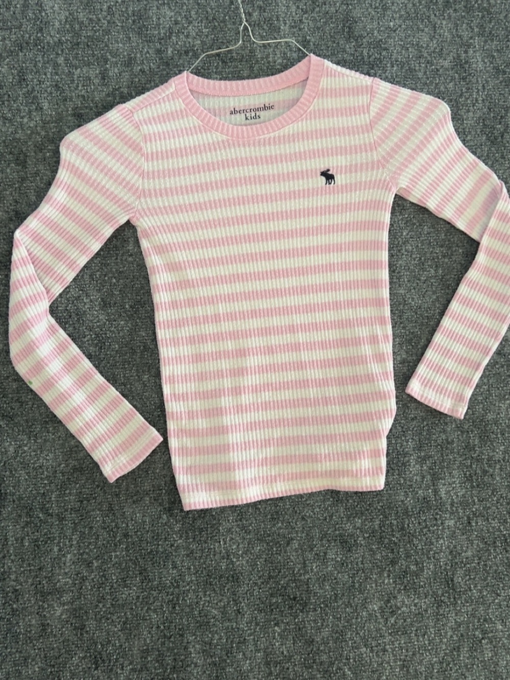 Abercrombie Kids Pink & White Striped Ribbed Long Sleeve Top